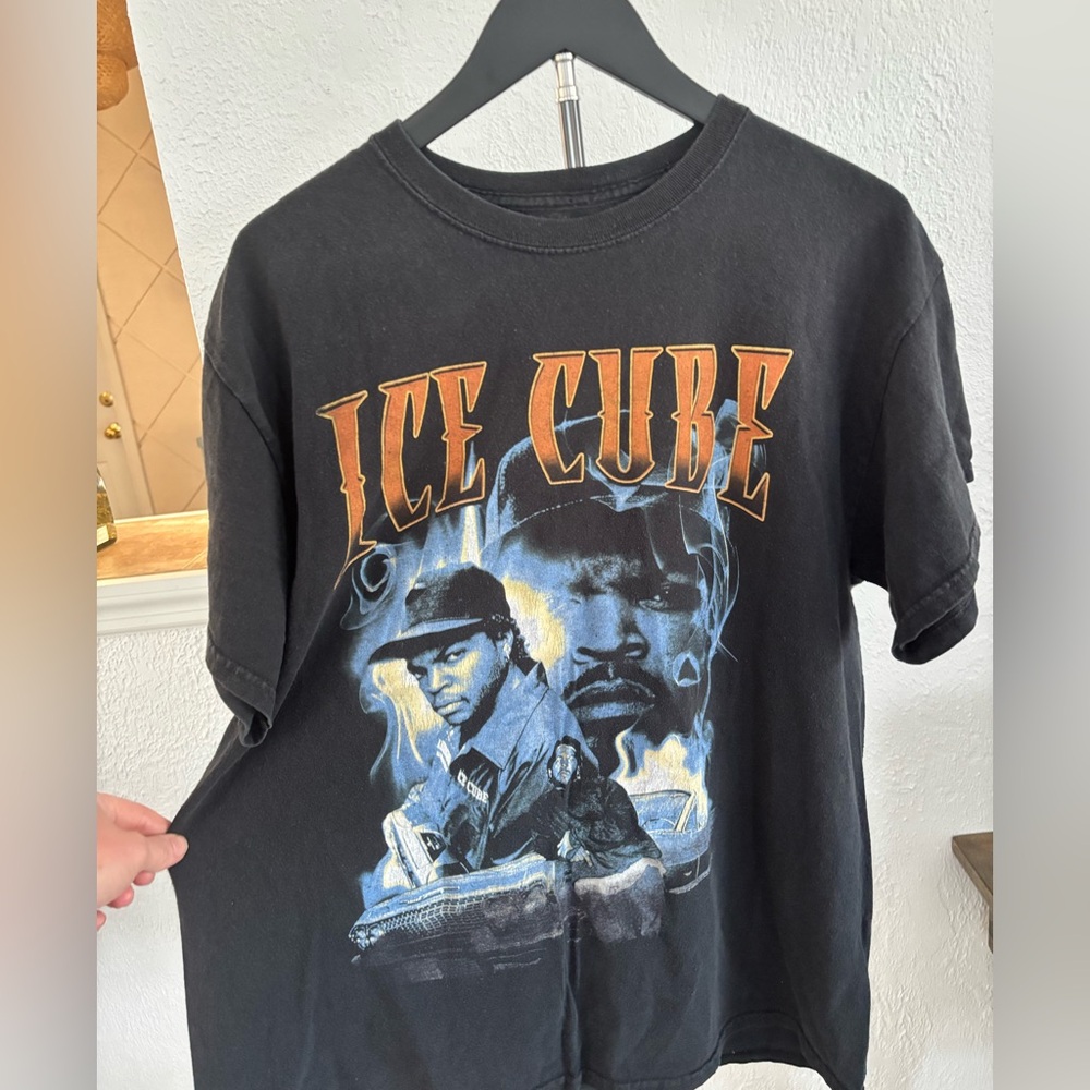 Ice Cube Black Vintage Graphic Tee with Orange & Blue Print